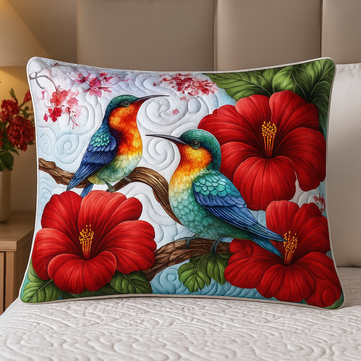 Crimson Blossom Pair Quilted Bedding Pillow Case