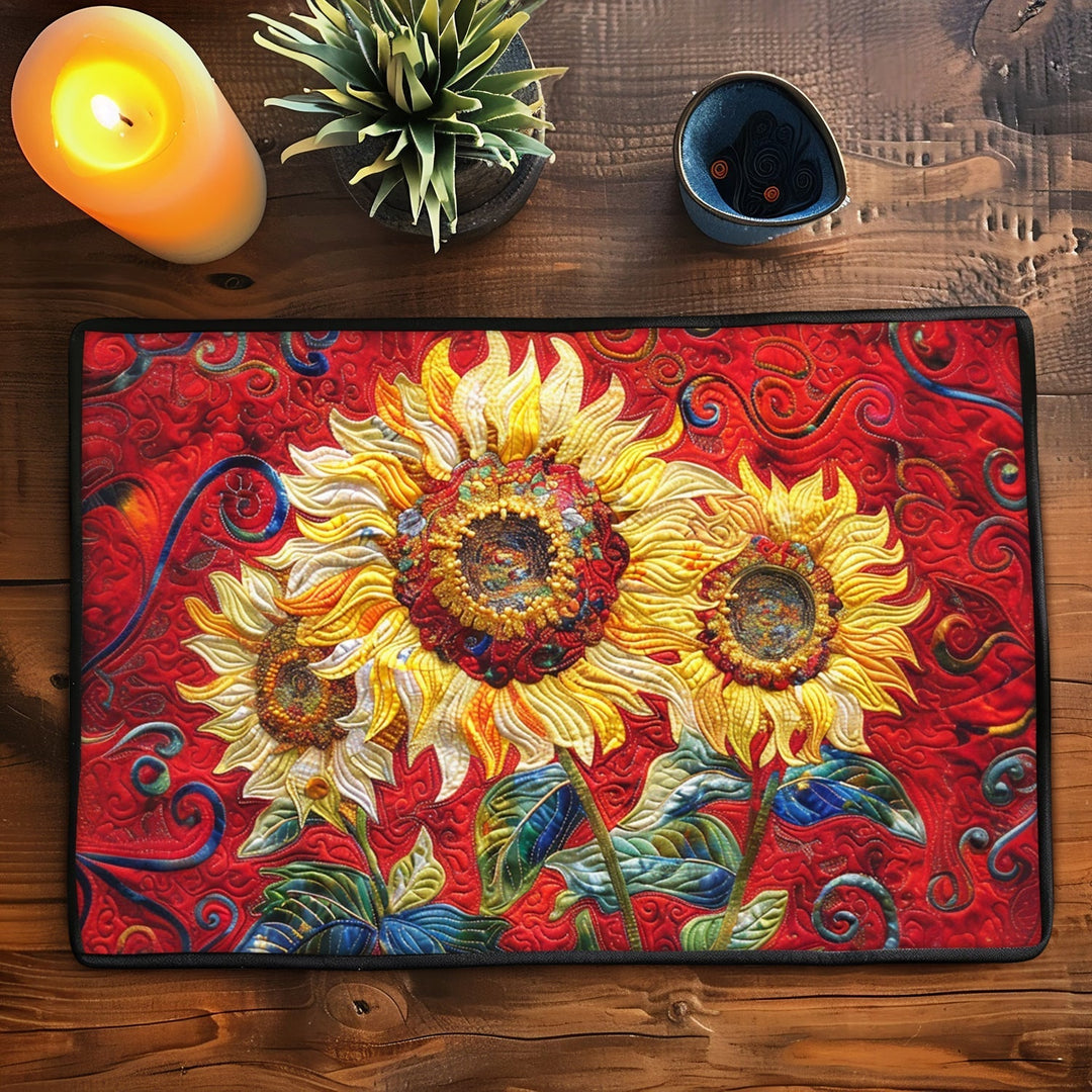 Crimson Sunflower Spark Quilted Place Mat