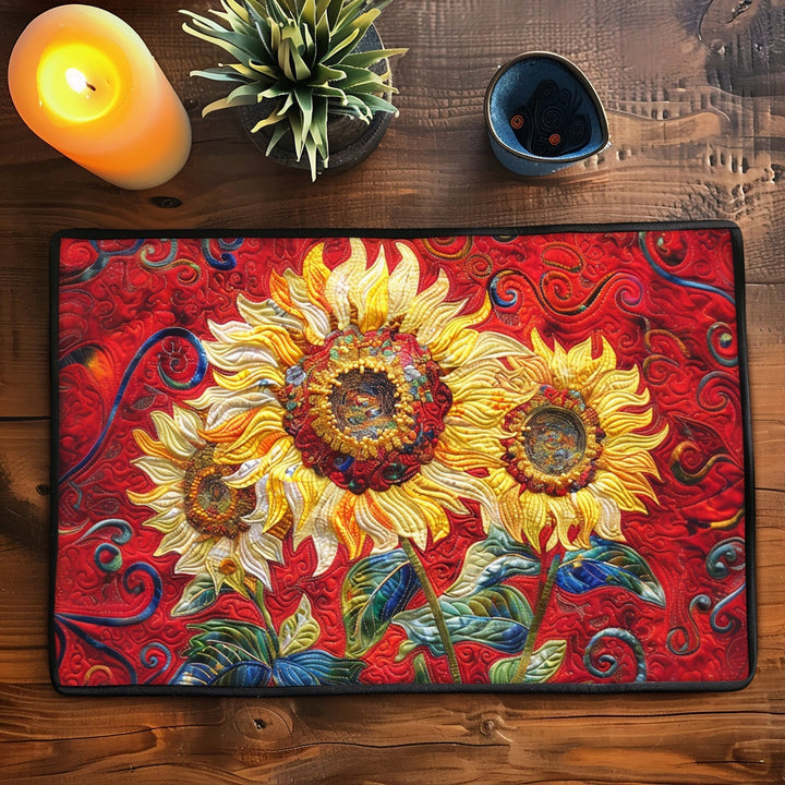 Crimson Sunflower Spark Quilted Place Mat
