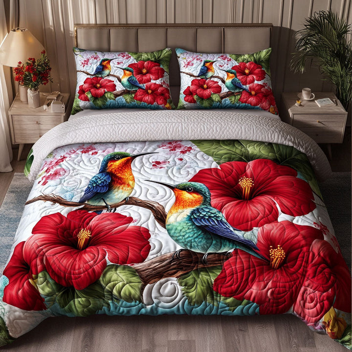 Hummingbird 3-Piece Quilted Bedding Set