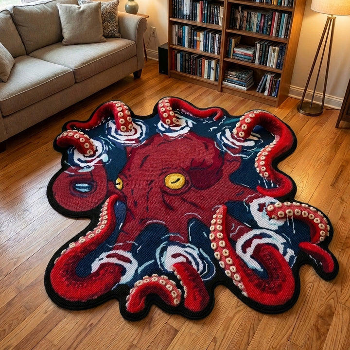 Crimson Kraken Custom Shape Area Rug