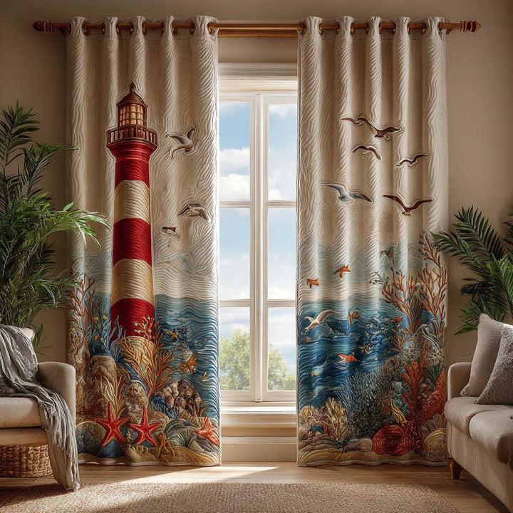 Crimson Lighthouse Quilted Curtains