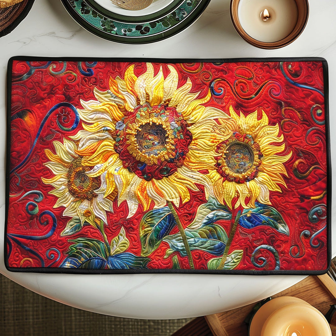Crimson Sunflower Spark Quilted Place Mat