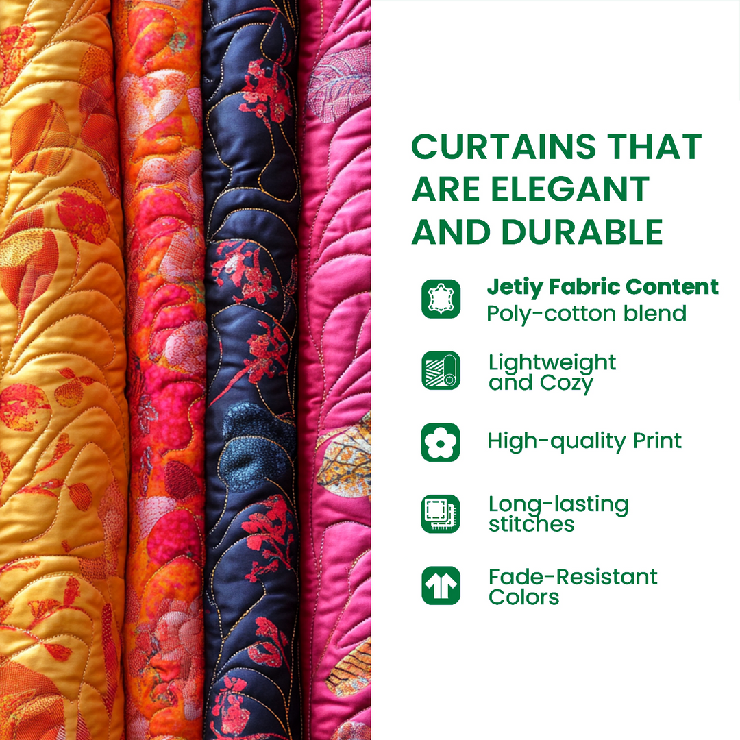 Cactus Teal Meadow Quilted Curtains