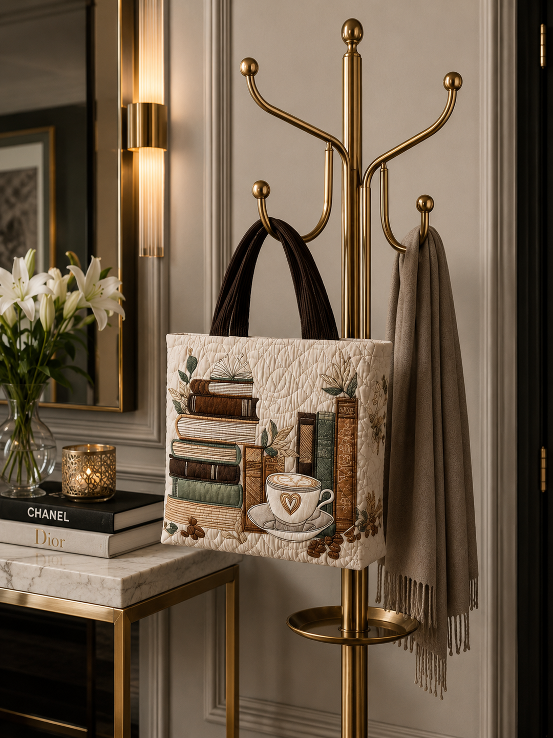Quilted Tote Bag - Coffee Chapter
