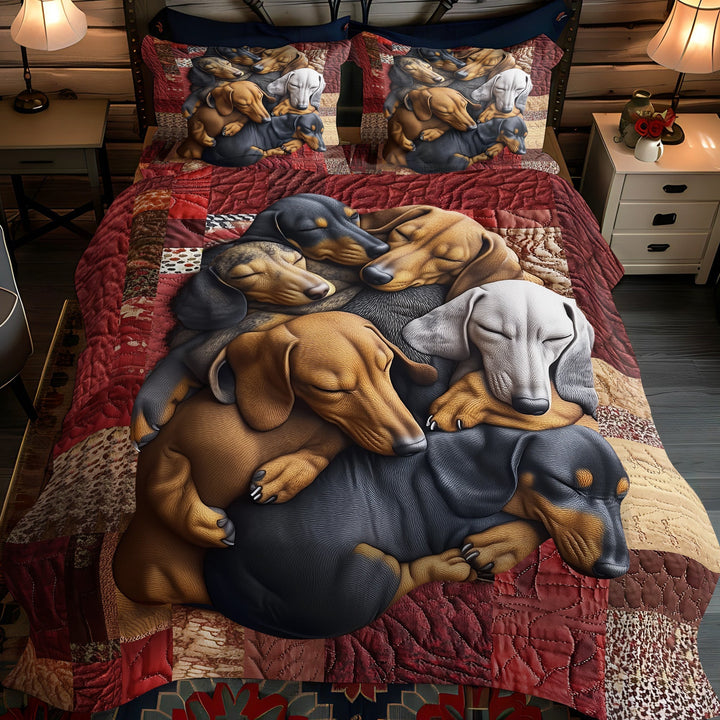 Dachshund Delight 3-Piece Quilted Bedding Set