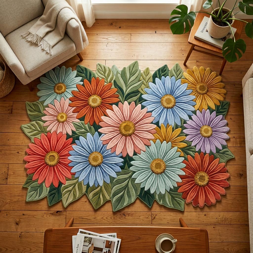 Daisy Bloom Custom Shape Area Rug