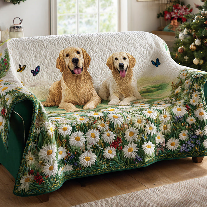 Daisy Golden Retriever Quilted Sofa Cover