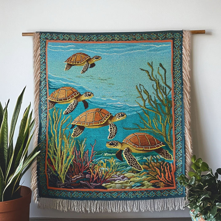 Deep Ocean Turtles Woven Sofa Blanket