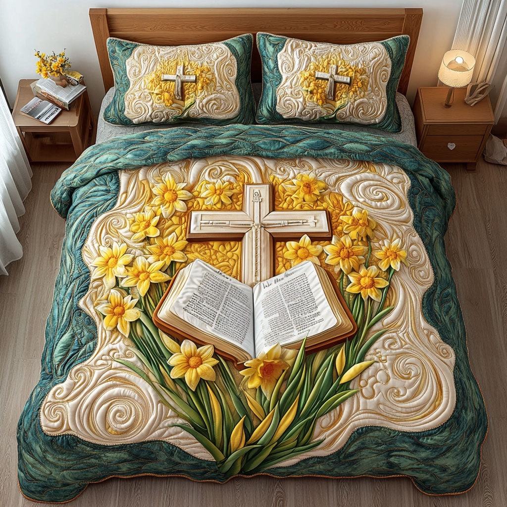 Cross 3-Piece Quilted Bedding Set