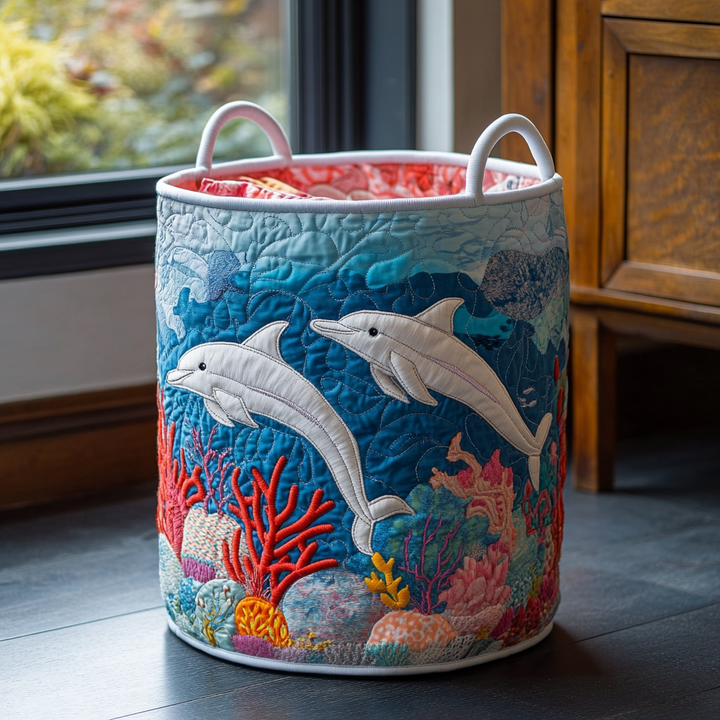 Dolphin Drift Quilted Laundry Basket