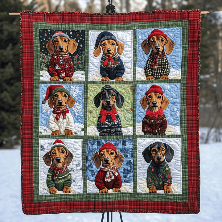 Doxie Winter Wishes Art Quilt Hanging