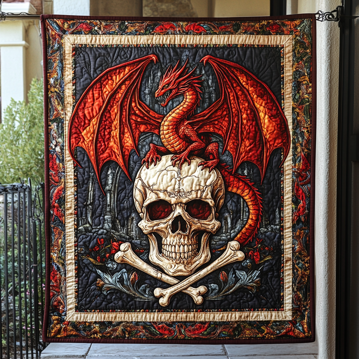 Dragon Skull Throne Quilted Blanket