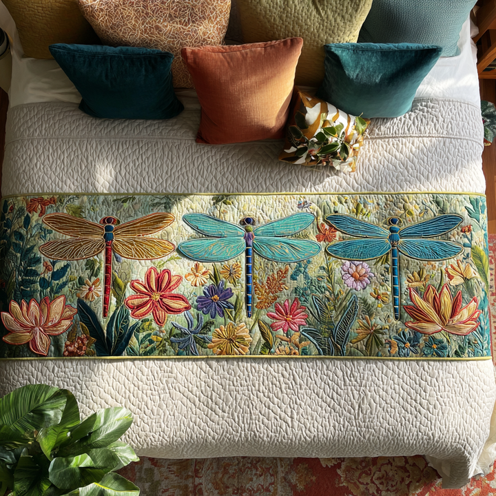 Dragonfly Bloom Quilted Bed Runner