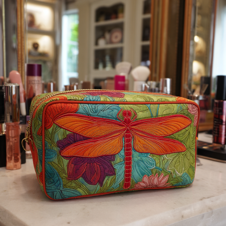 Dragonfly Bloom Quilted Makeup Bag