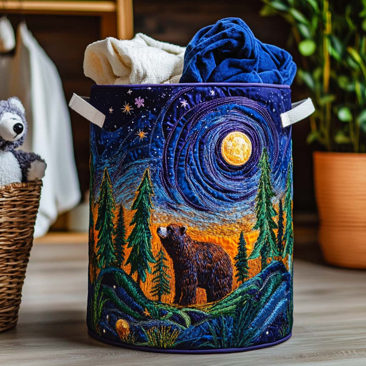 Dreamy Bear Sky Quilted Laundry Basket