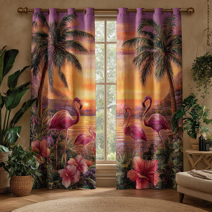 Dusk Flamingo Quilted Curtains