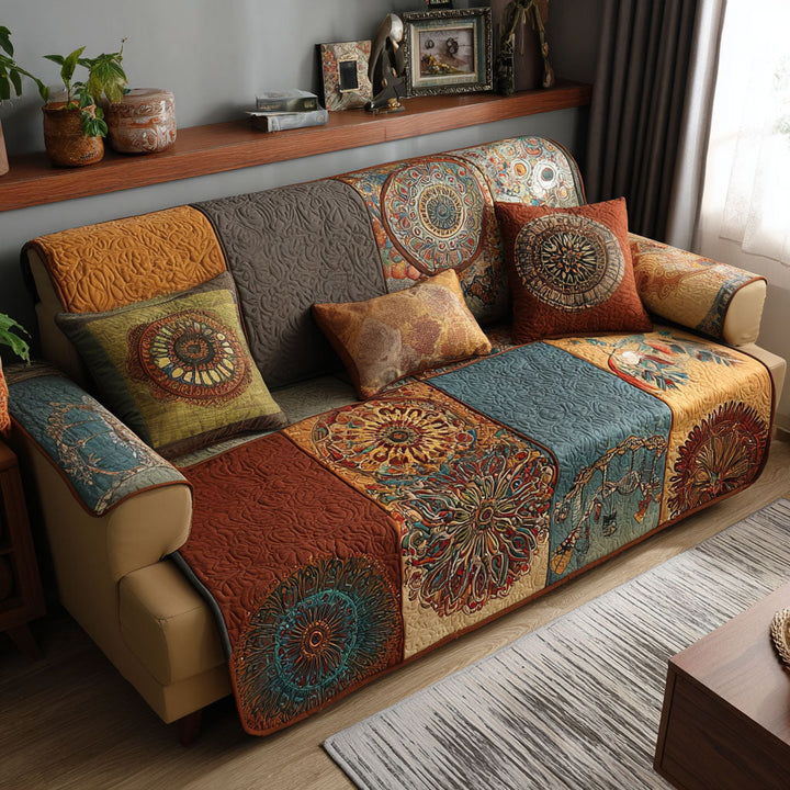 Earthy Bloom Quilted Sofa Cover