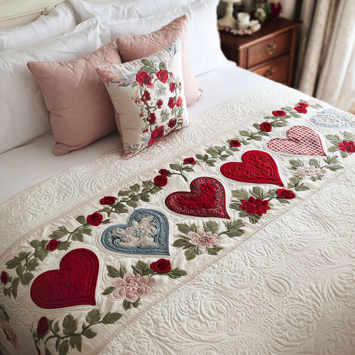 Elegant Hearts Quilted Bed Runner