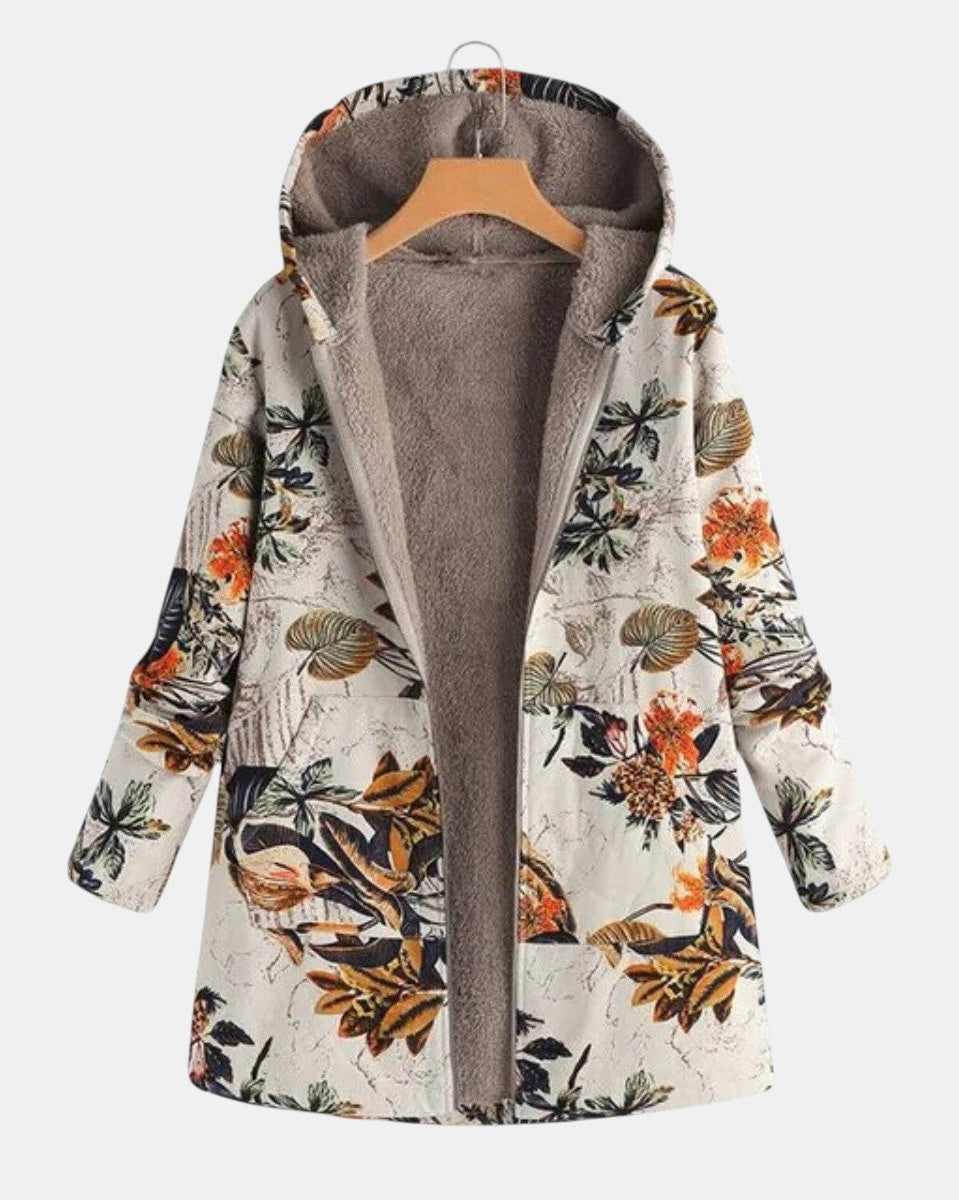 Elena - Boho Floral Sherpa Coat with Hood