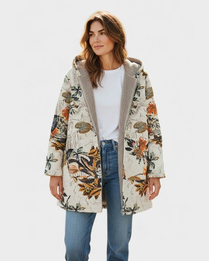 Elena - Boho Floral Sherpa Coat with Hood