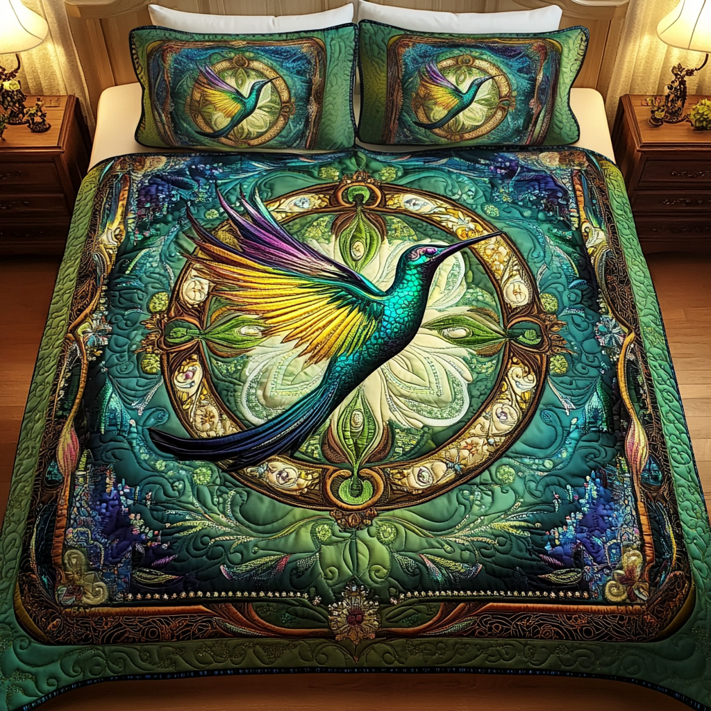Hummingbird 3-Piece Quilted Bedding Set
