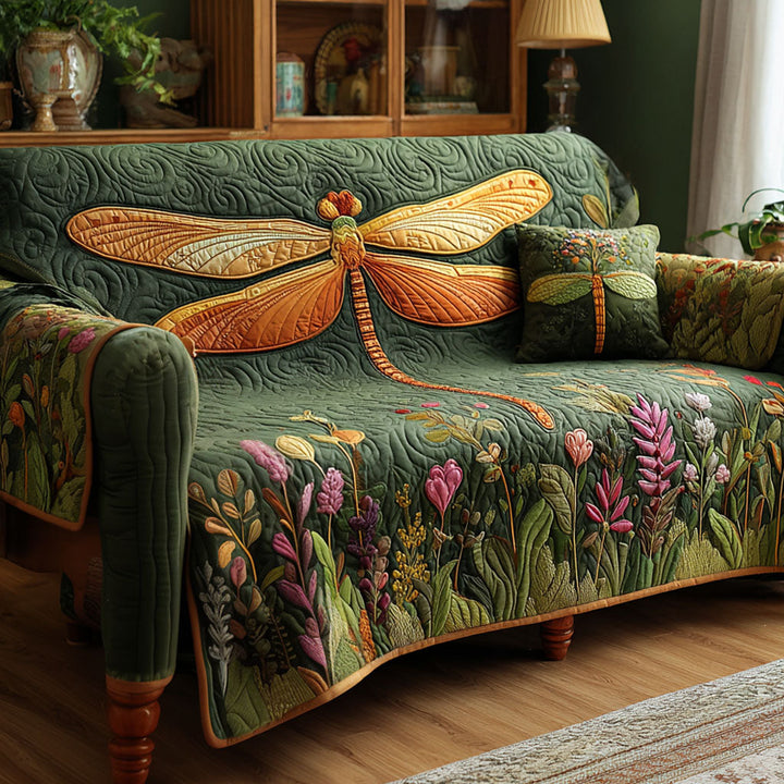 Emerald Meadow Quilted Sofa Cover
