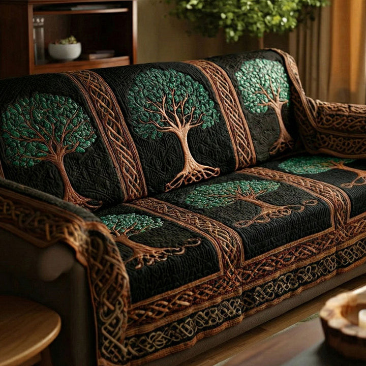 Emerald Nature Roots Quilted Sofa Cover
