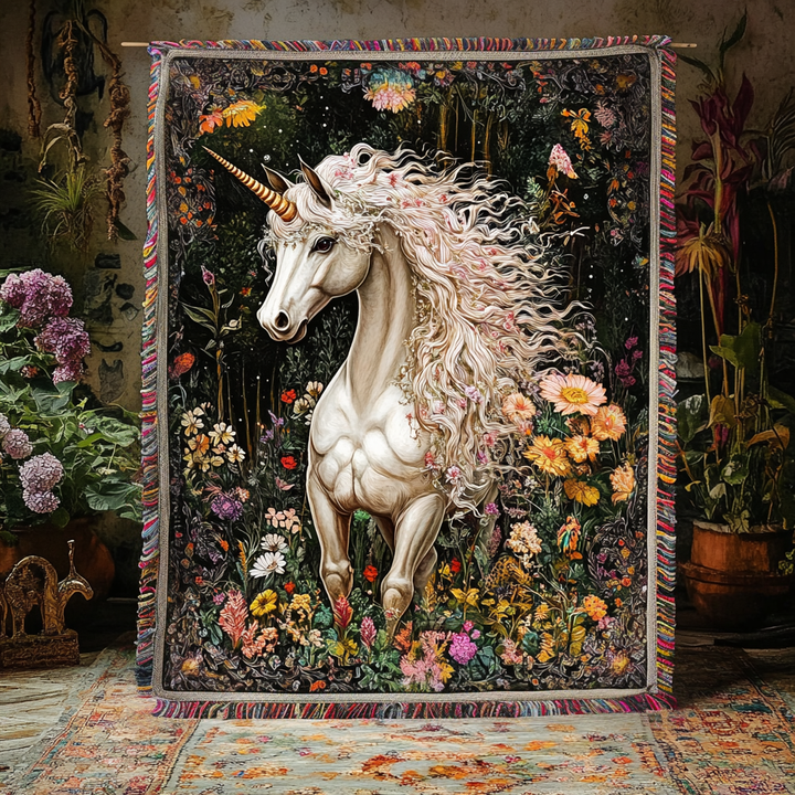 Enchanted Ivory Steed Woven Sofa Blanket