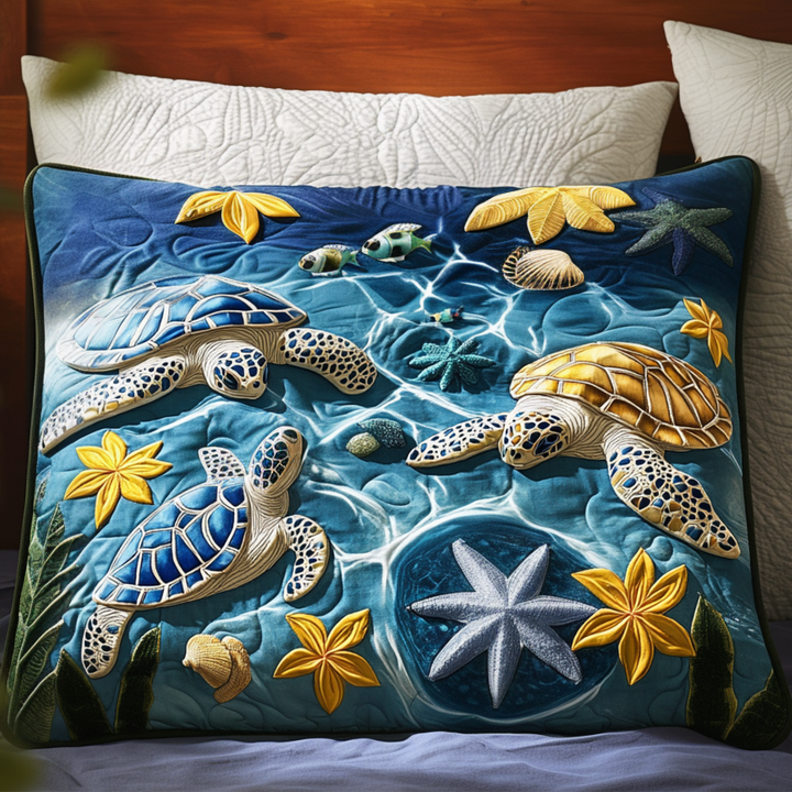 Enchanted Turtle Garden Quilted Bedding Pillow Case
