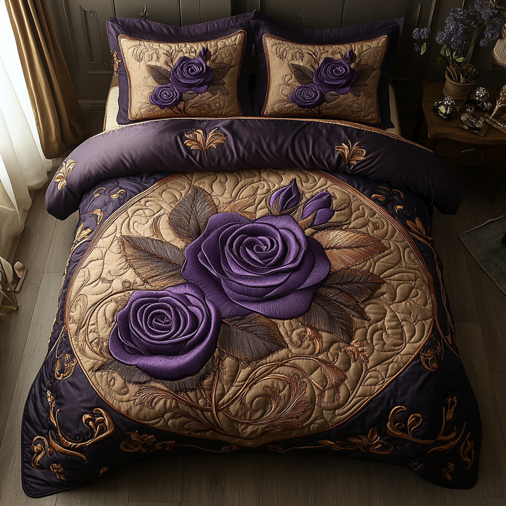 Enchanted Amethyst 3-Piece Quilted Bedding Set