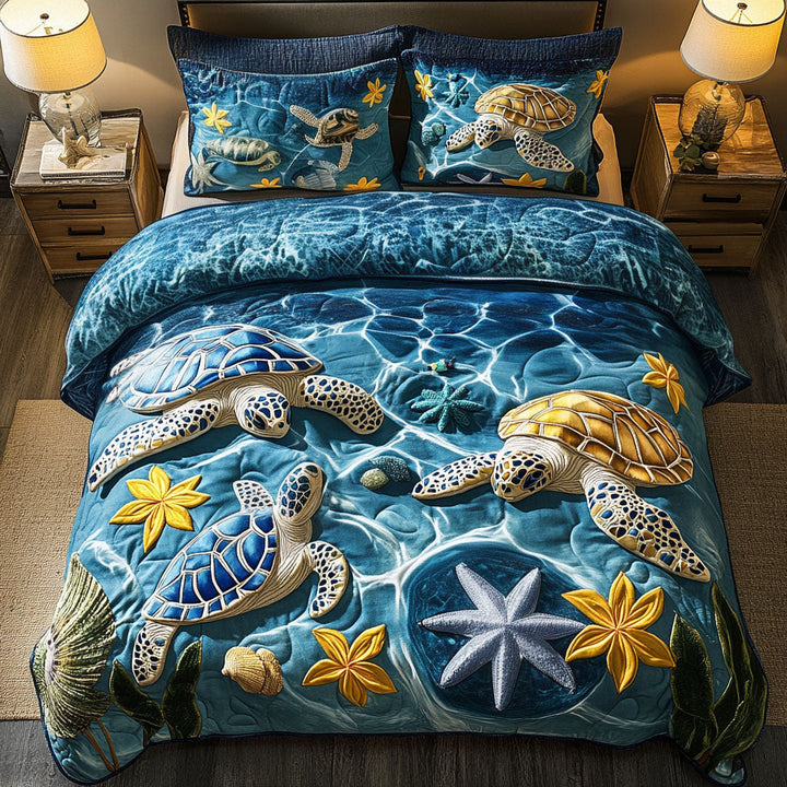 Turtle 3-Piece Quilted Bedding Set
