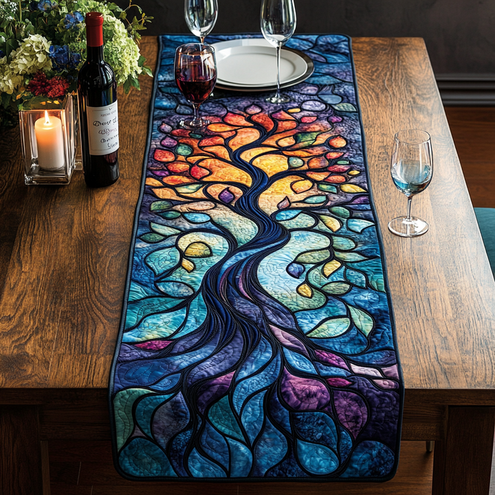 Ethereal Tree of Colors Quilted Table Runner