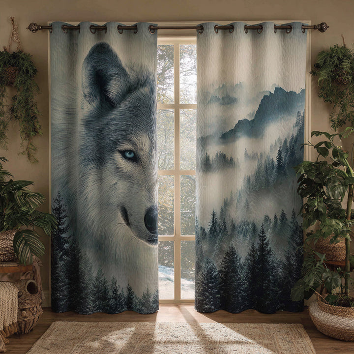 Ethereal Wolf Spirit Quilted Curtains