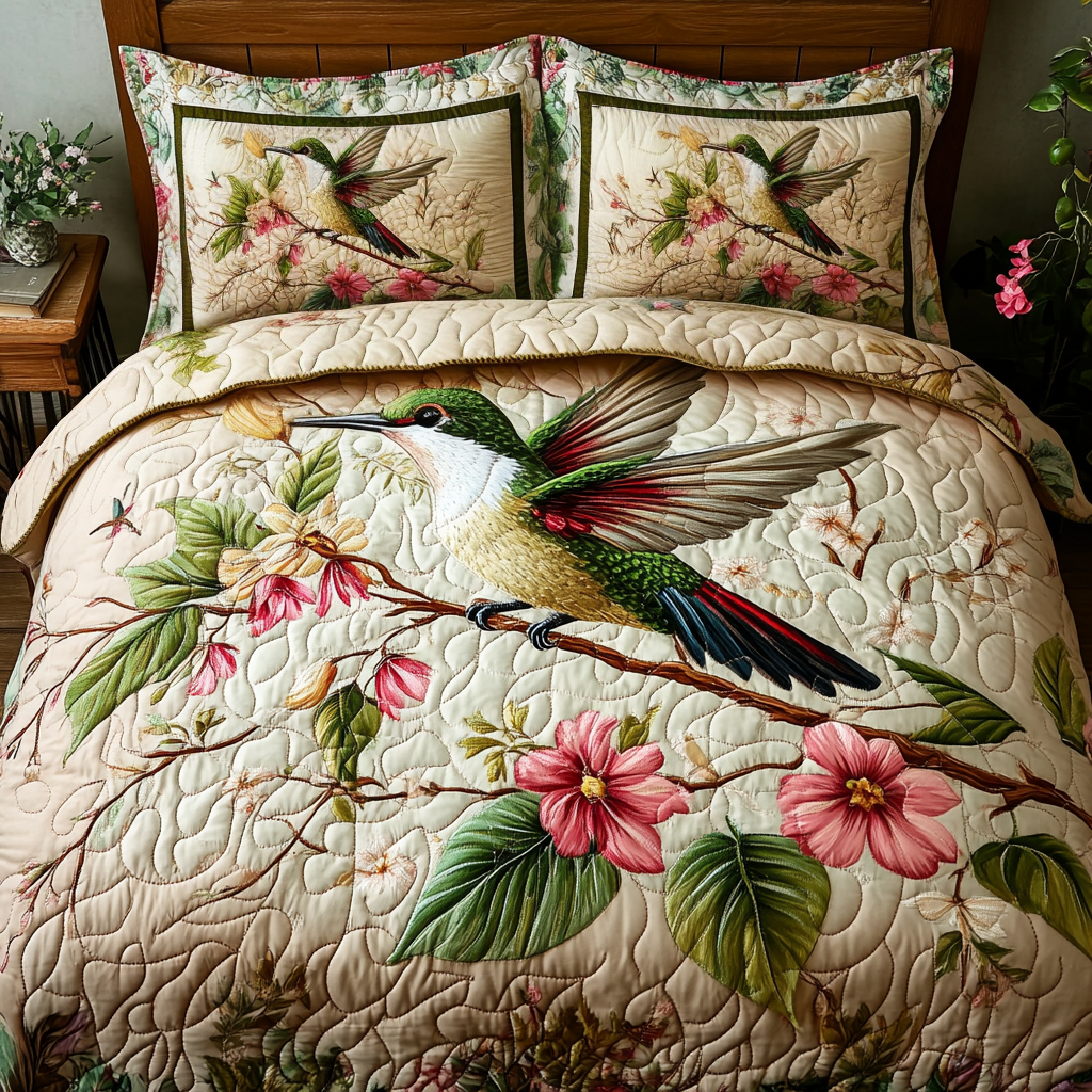 Hummingbird 3-Piece Quilted Bedding Set
