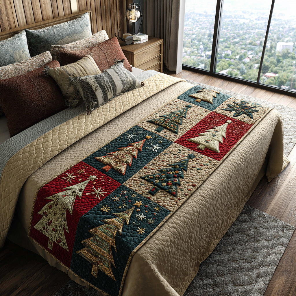 Christmas Tree Quilted Bed Runner