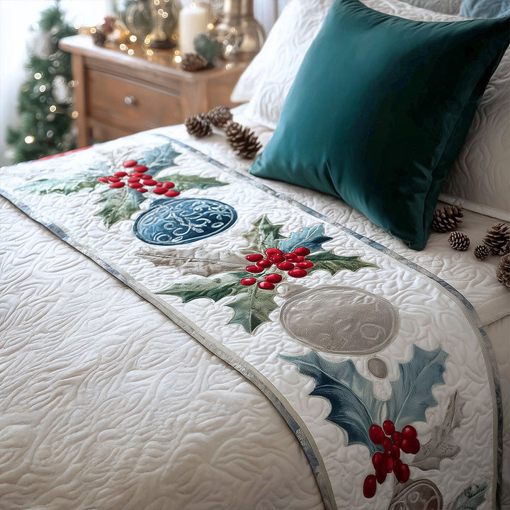 Festive Holly Quilted Bed Runner