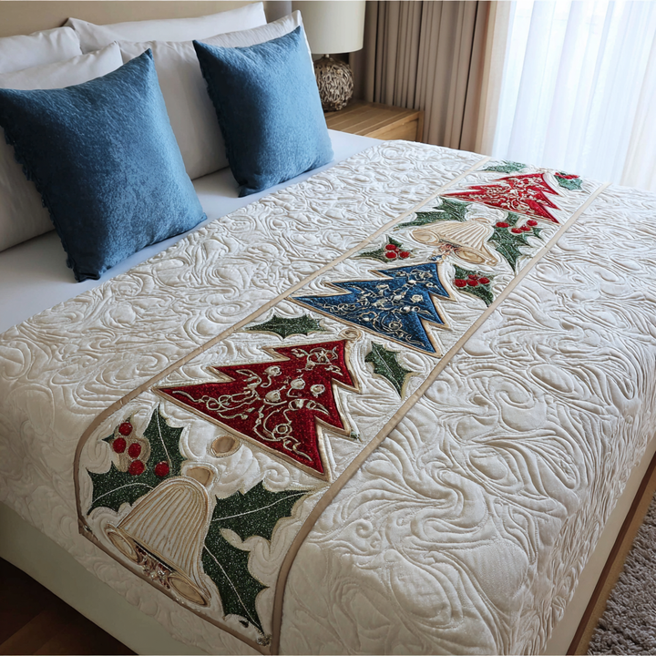 Festive Ornaments Quilted Bed Runner