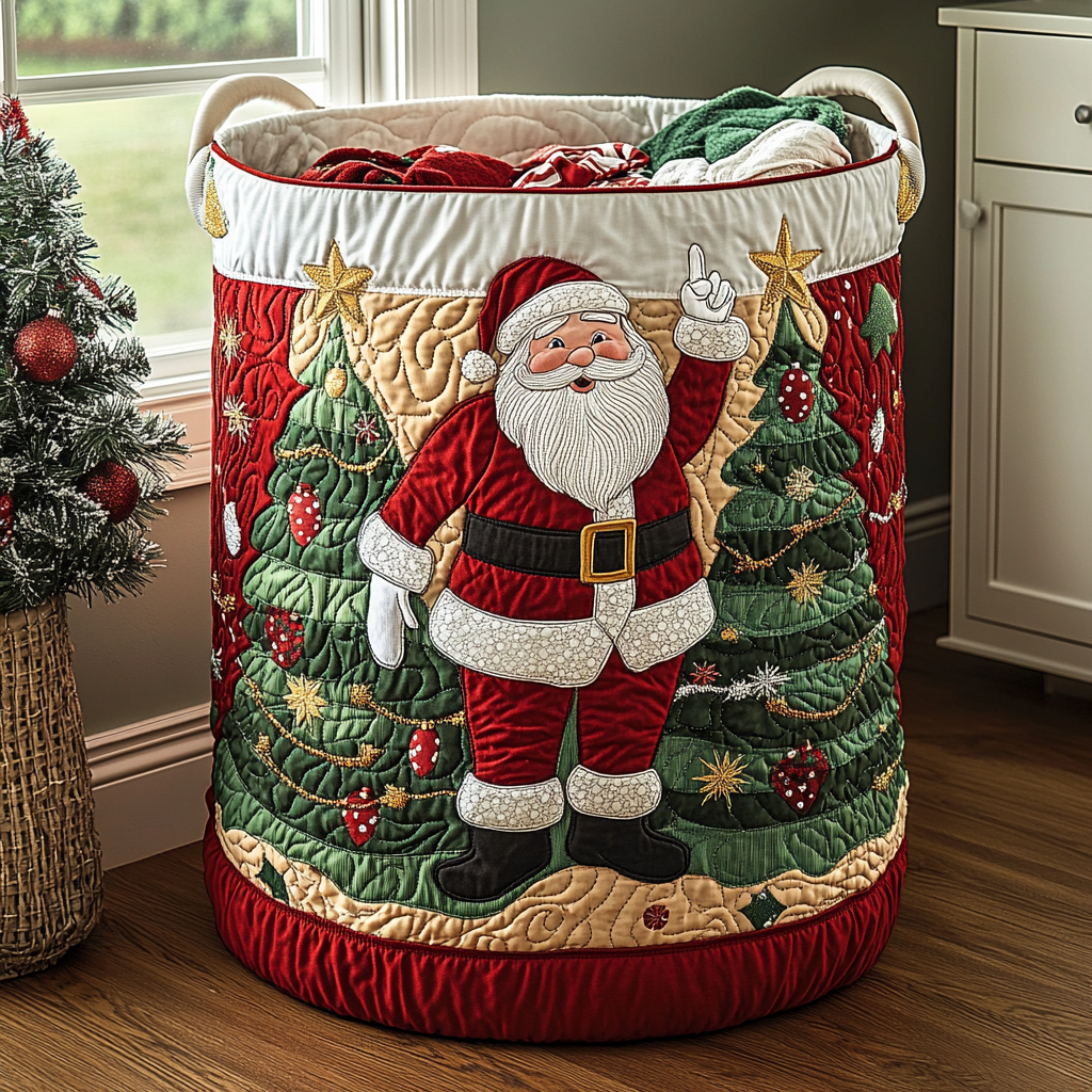 Santa Quilted Laundry Basket