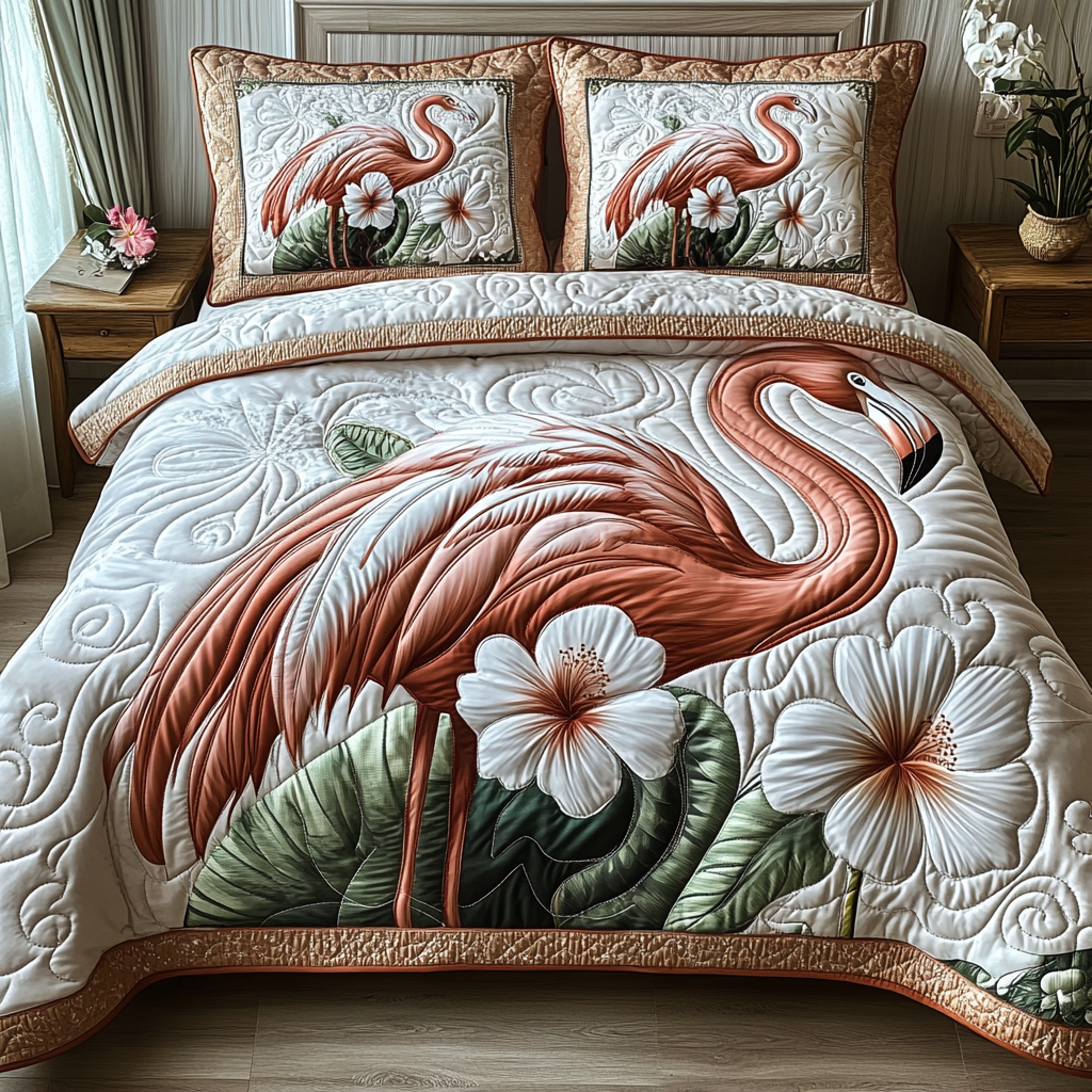 Flamingo 3-Piece Quilted Bedding Set