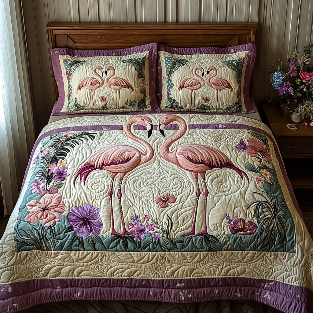Flamingo 3-Piece Quilted Bedding Set