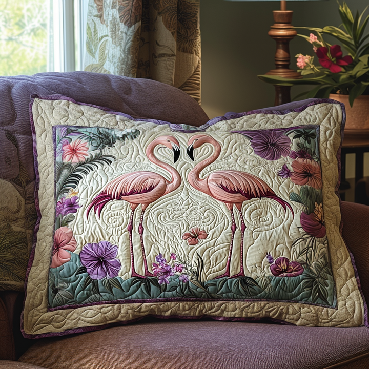 Flamingo Couple Quilted Bedding Pillow Case