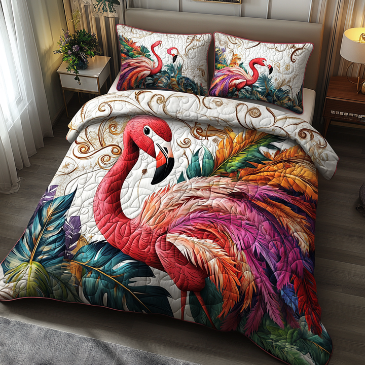 Flamingo 3-Piece Quilted Bedding Set