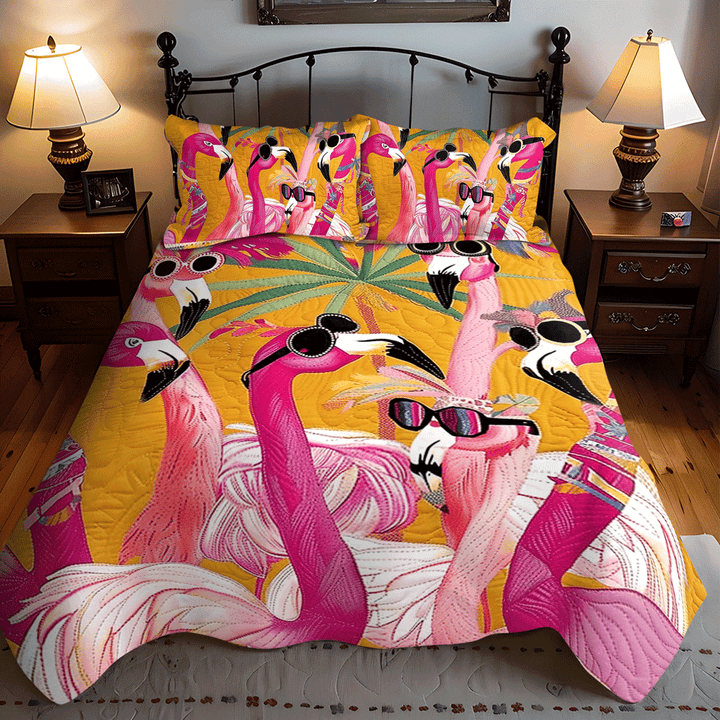 Flamingo Glow 3-Piece Quilted Bedding Set