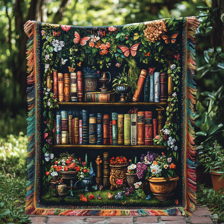 Floral Bookshelf Haven Woven Sofa Blanket