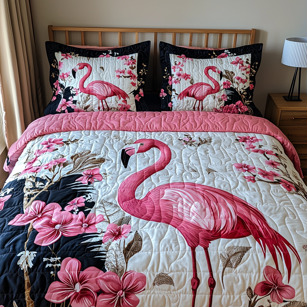 Flamingo 3-Piece Quilted Bedding Set