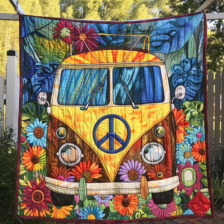 Floral Peace Van Quilted Blanket