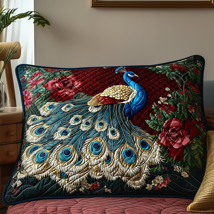 Floral Peacock Quilted Bedding Pillow Case