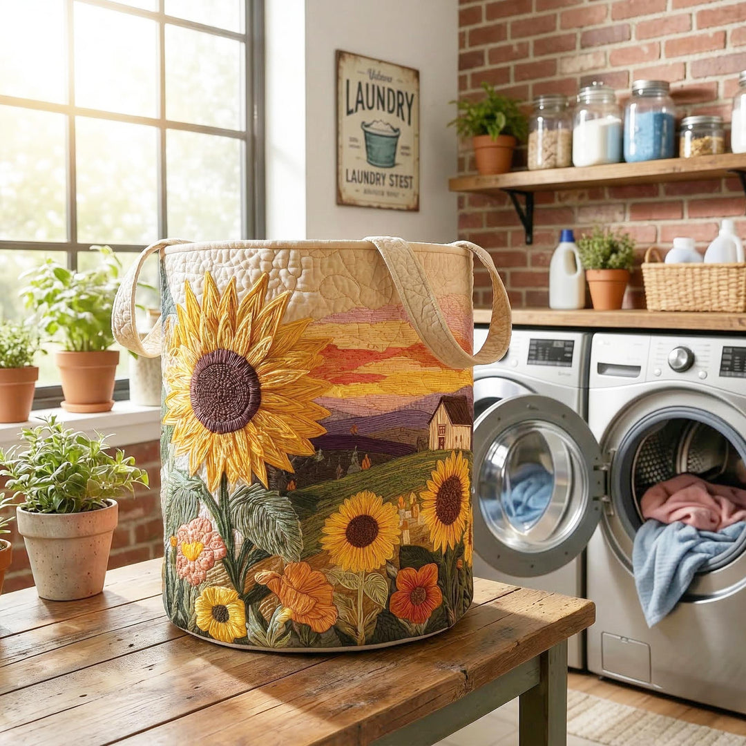 Flourishing Sunshine Quilted Laundry Basket