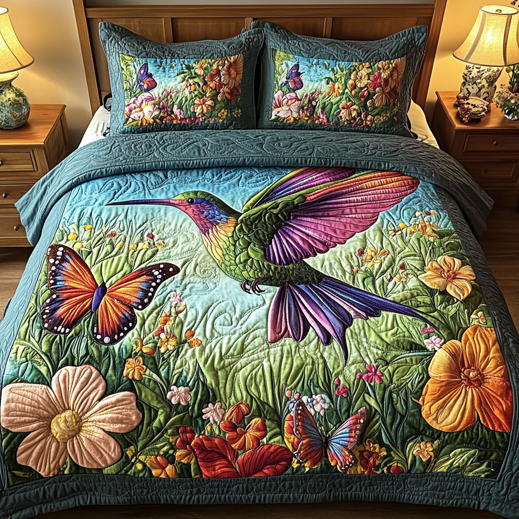 Hummingbird 3-Piece Quilted Bedding Set